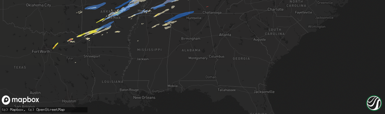 Hail map in Alabama on December 10, 2021