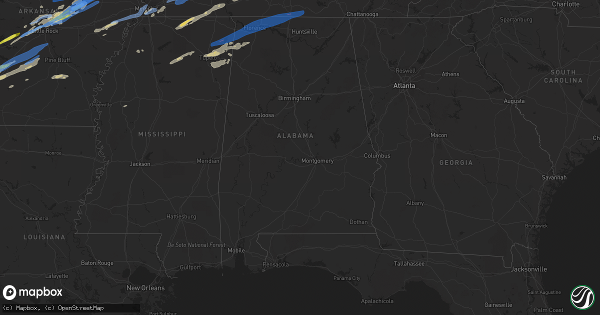 Hail map in Alabama on December 10, 2021