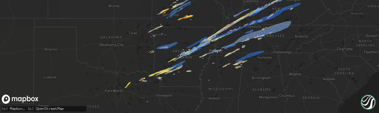 Hail map in Arkansas on December 10, 2021