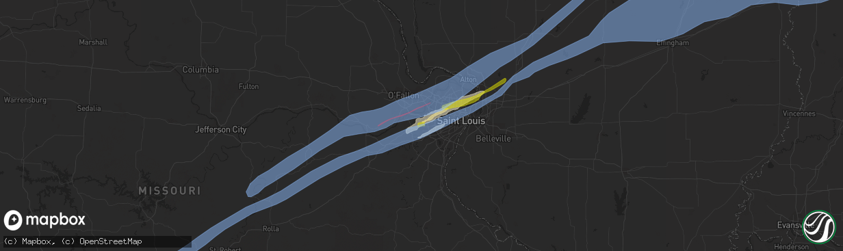 Hail map in Ballwin, MO on December 10, 2021