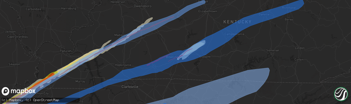 Hail map in Bowling Green, KY on December 10, 2021