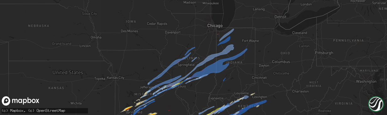 Hail map in Illinois on December 10, 2021