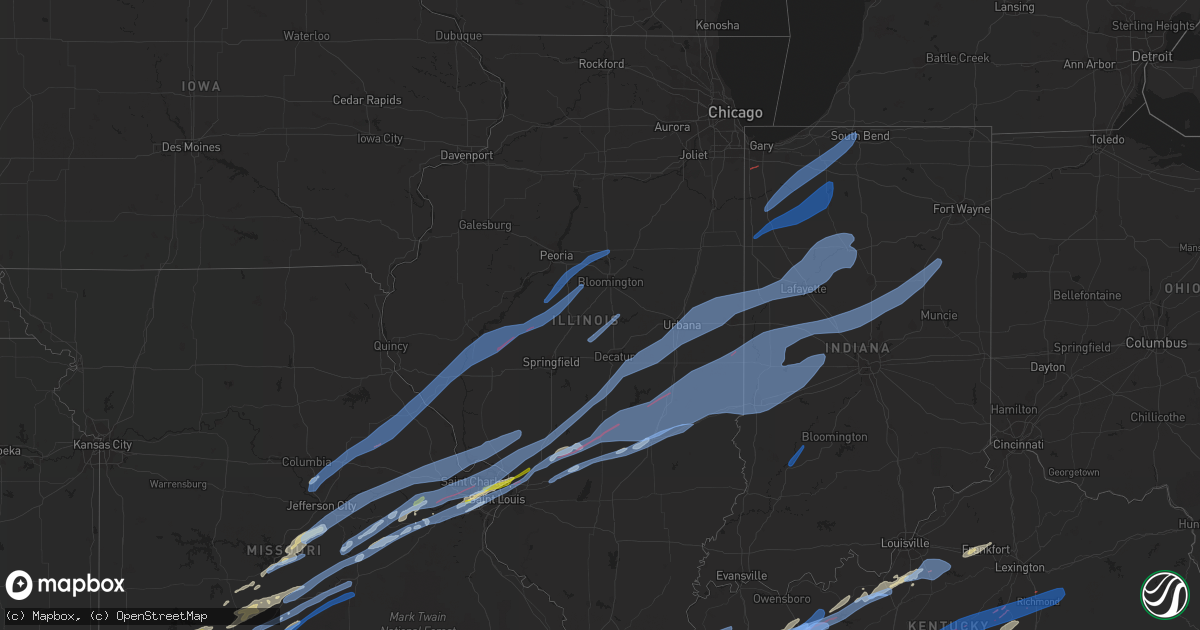 Hail map in Illinois on December 10, 2021