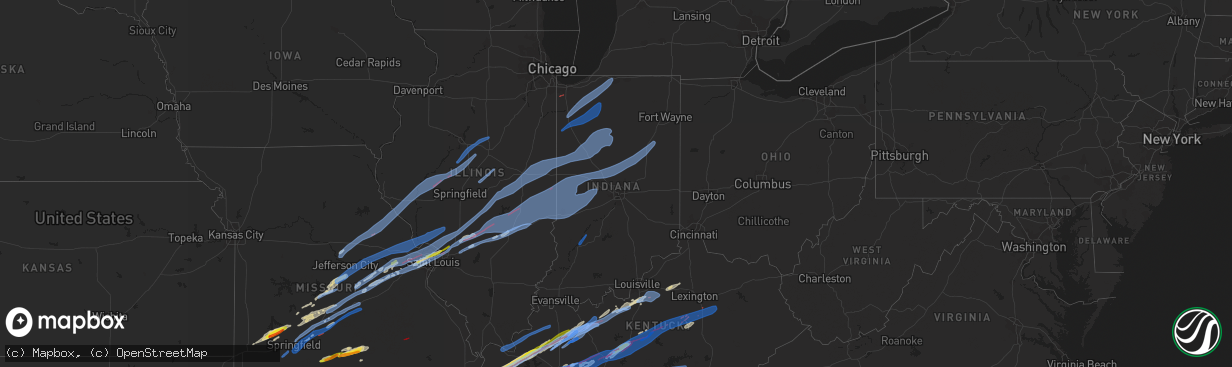 Hail map in Indiana on December 10, 2021