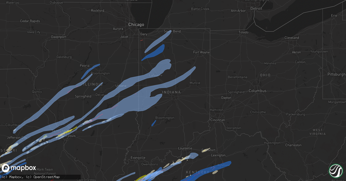 Hail map in Indiana on December 10, 2021