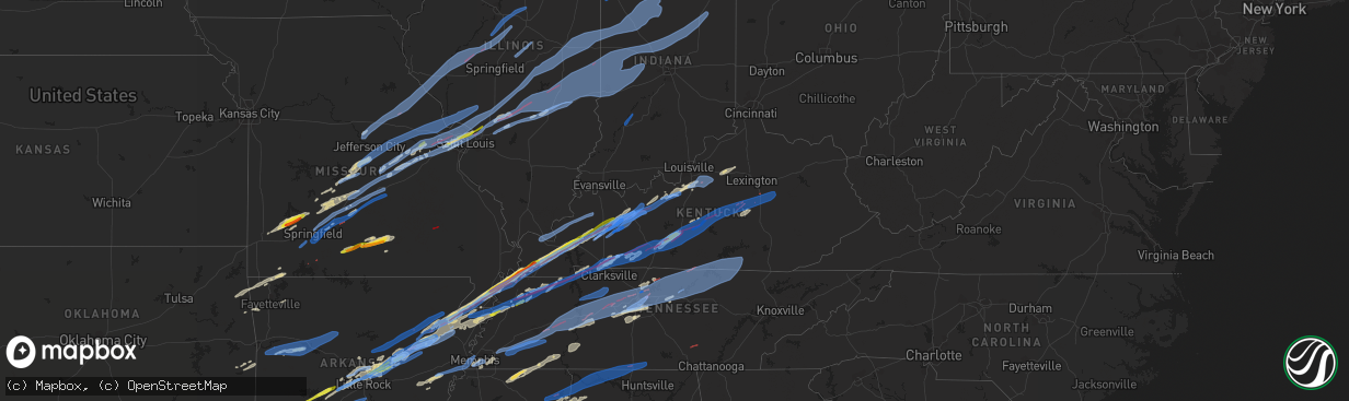 Hail map in Kentucky on December 10, 2021