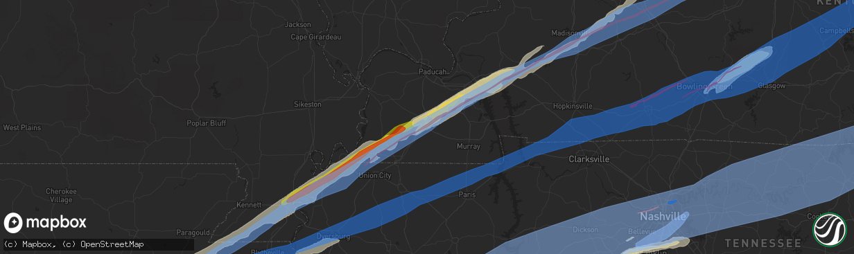 Hail map in Mayfield, KY on December 10, 2021