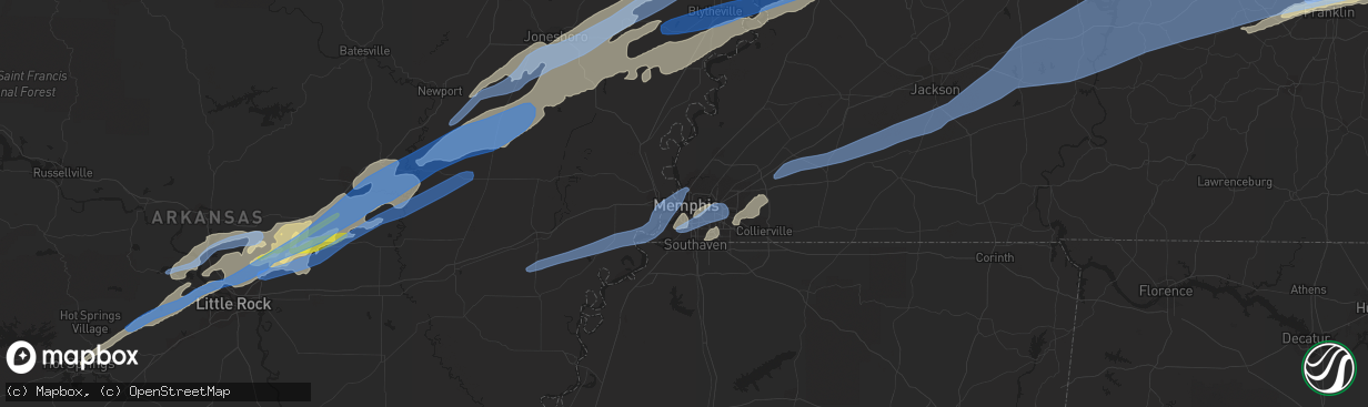 Hail map in Memphis, TN on December 10, 2021