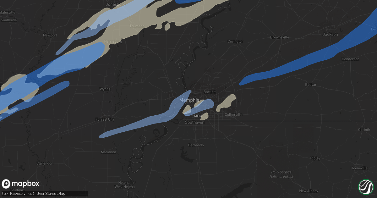 Hail map in Memphis, TN on December 10, 2021