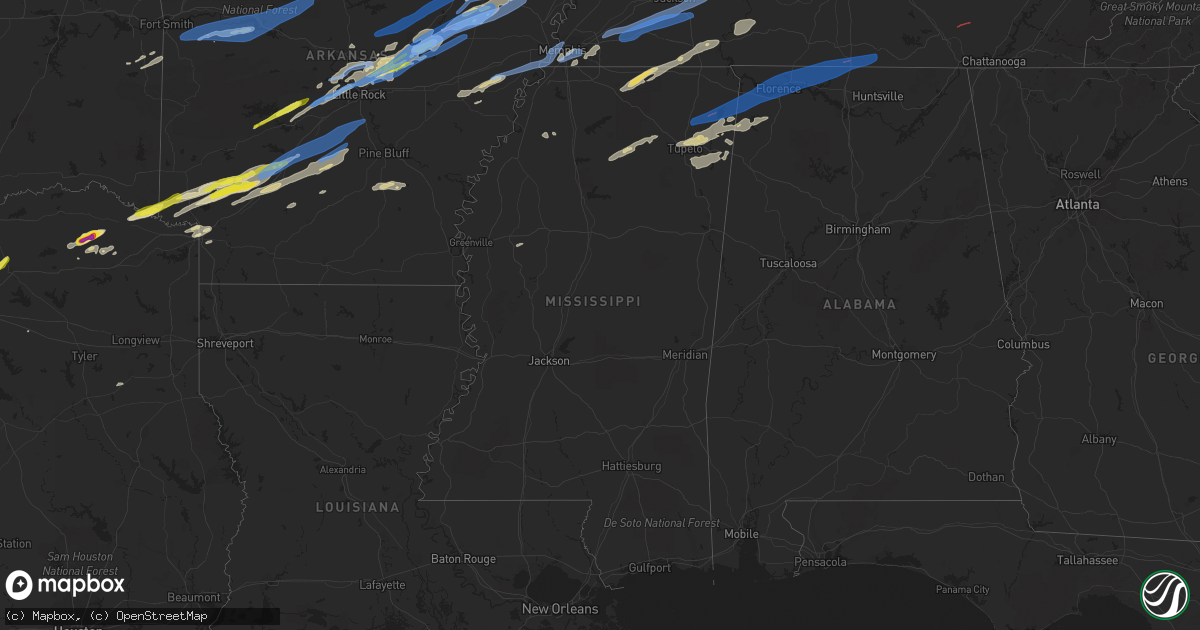 Hail map in Mississippi on December 10, 2021