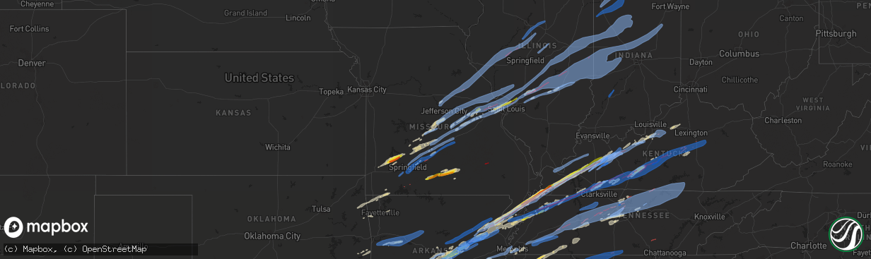 Hail map in Missouri on December 10, 2021