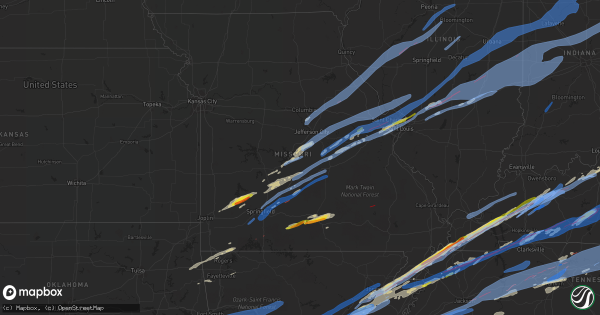 Hail map in Missouri on December 10, 2021