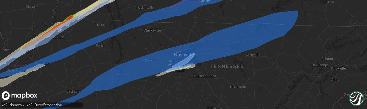 Hail map in Nashville, TN on December 10, 2021