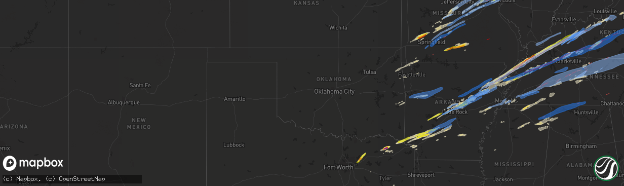 Hail map in Oklahoma on December 10, 2021