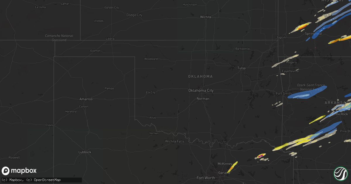 Hail map in Oklahoma on December 10, 2021