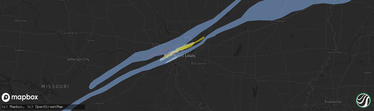 Hail map in Saint Louis, MO on December 10, 2021