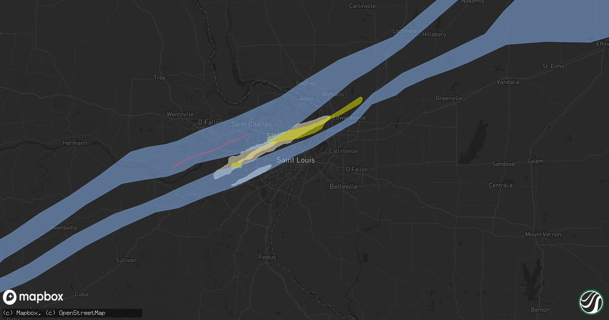 Hail map in Saint Louis, MO on December 10, 2021
