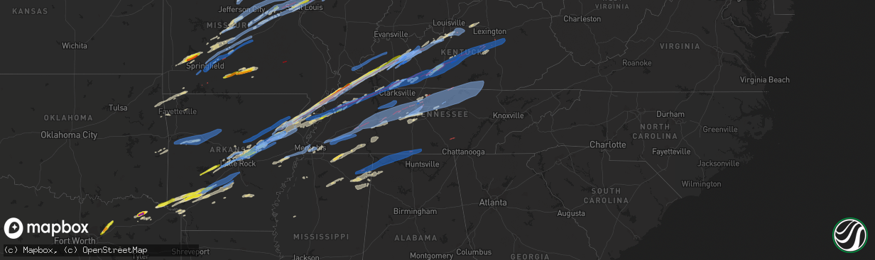 Hail map in Tennessee on December 10, 2021