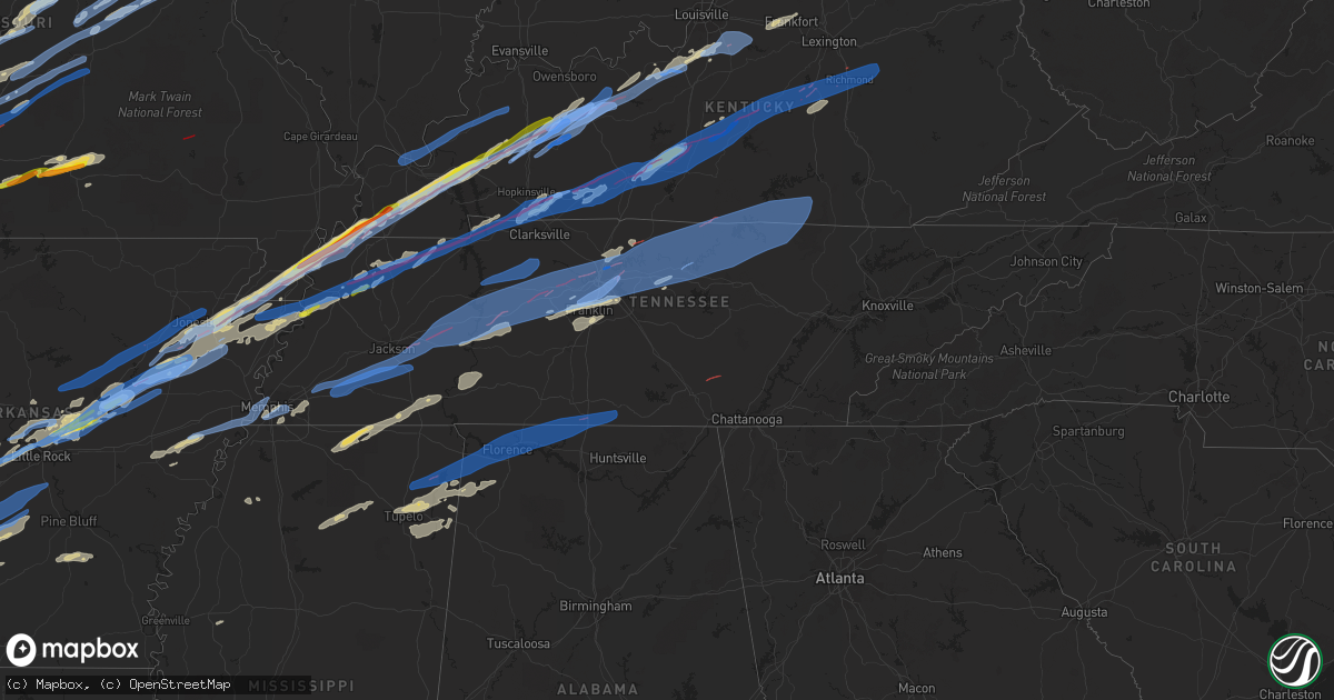 Hail map in Tennessee on December 10, 2021