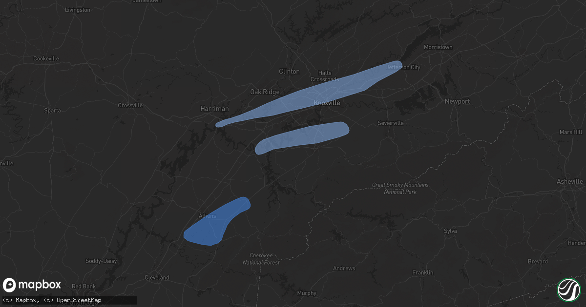 Hail map in Etowah, TN on December 11, 2021