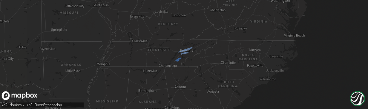 Hail map in Tennessee on December 11, 2021