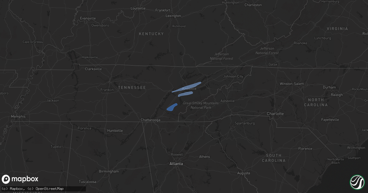 Hail map in Tennessee on December 11, 2021