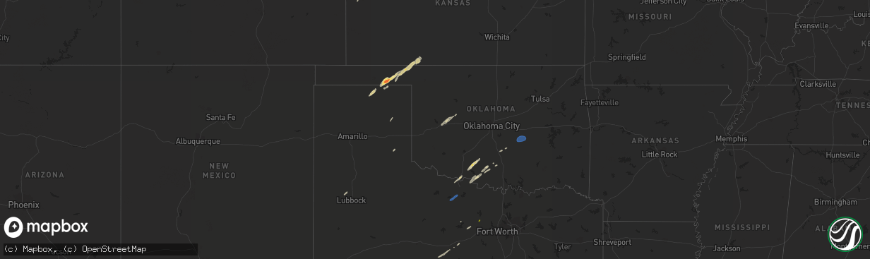 Hail map in Oklahoma on December 12, 2022