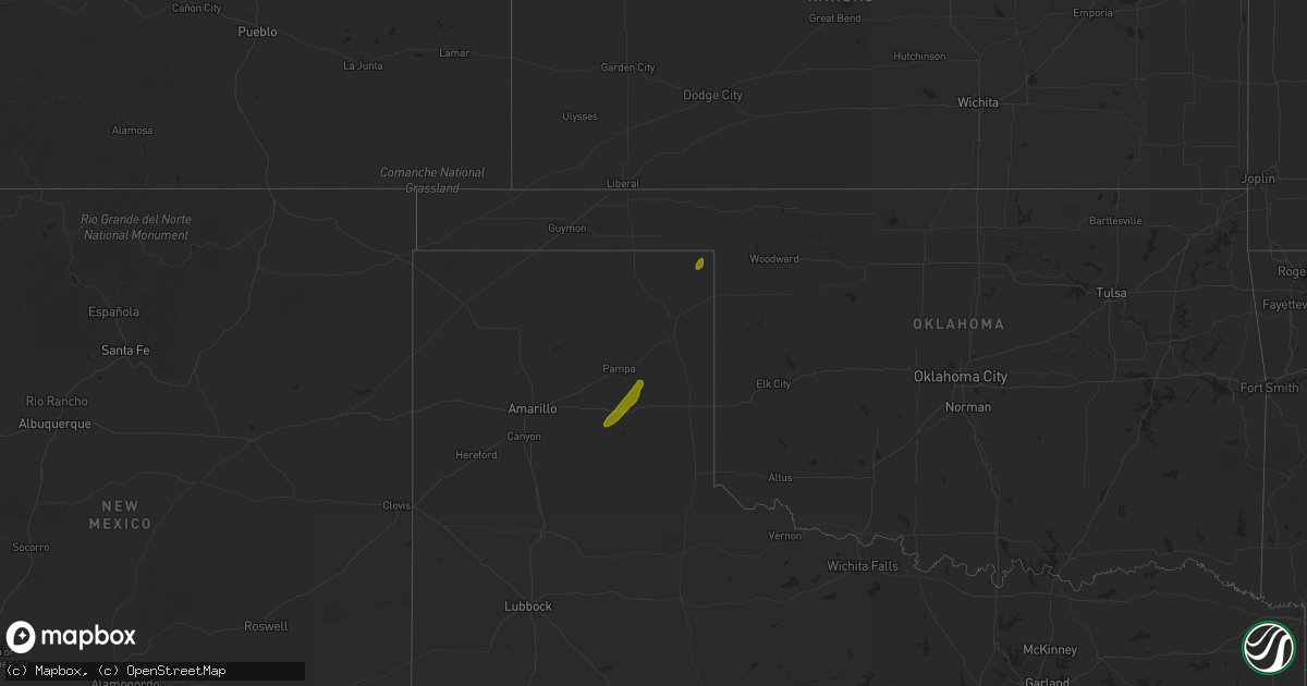 Hail map in Texas on December 13, 2015
