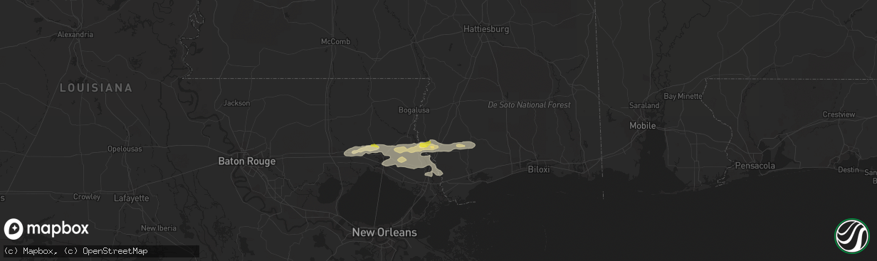 Hail map in Carriere, MS on December 13, 2016