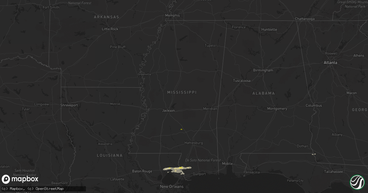 Hail map in Mississippi on December 13, 2016