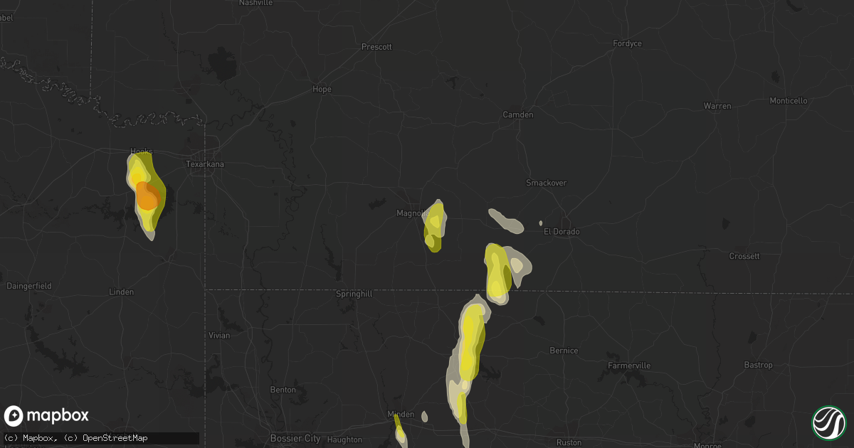 Hail map in Magnolia, AR on December 13, 2018
