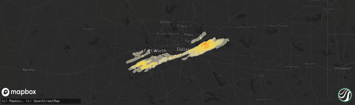 Hail map in Arlington, TX on December 13, 2022