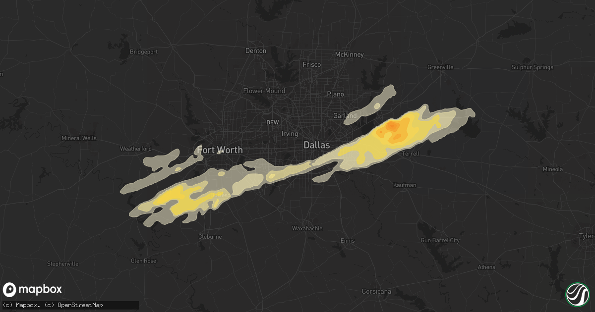Hail map in Arlington, TX on December 13, 2022