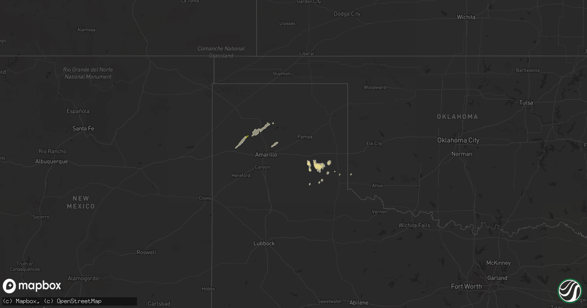 Hail map in Texas on December 14, 2012