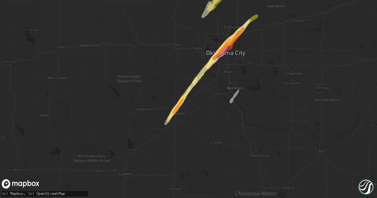 Hail map in Amber, OK on December 14, 2014