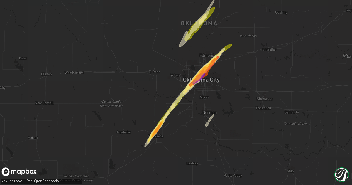 Hail map in Mustang, OK on December 14, 2014