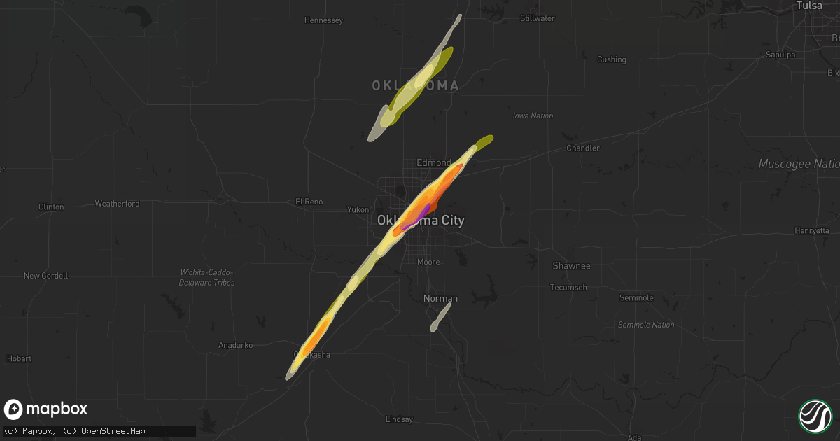 Hail map in Oklahoma City, OK on December 14, 2014