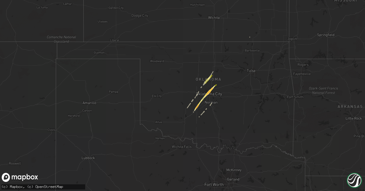Hail map in Oklahoma on December 14, 2014