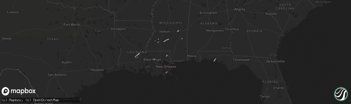 Hail map in Mississippi on December 14, 2022
