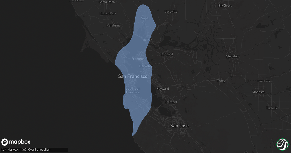 Hail map in Alameda, CA on December 14, 2024