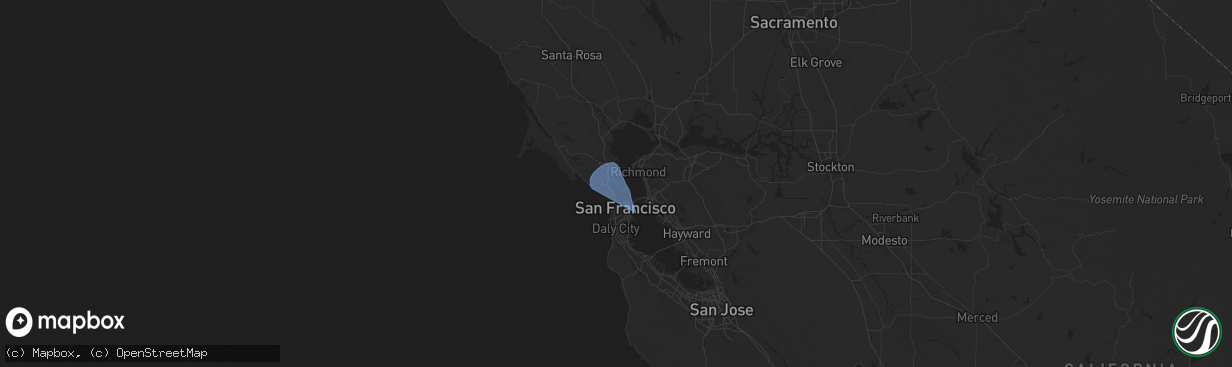 Hail map in Belvedere Tiburon, CA on December 14, 2024