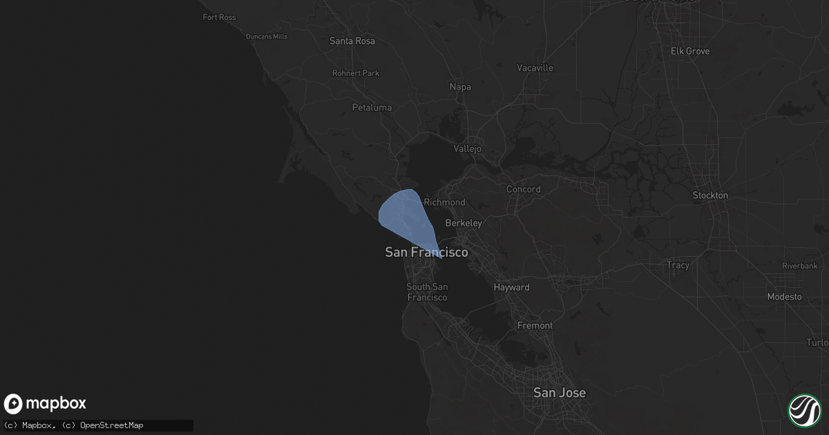 Hail map in Belvedere Tiburon, CA on December 14, 2024