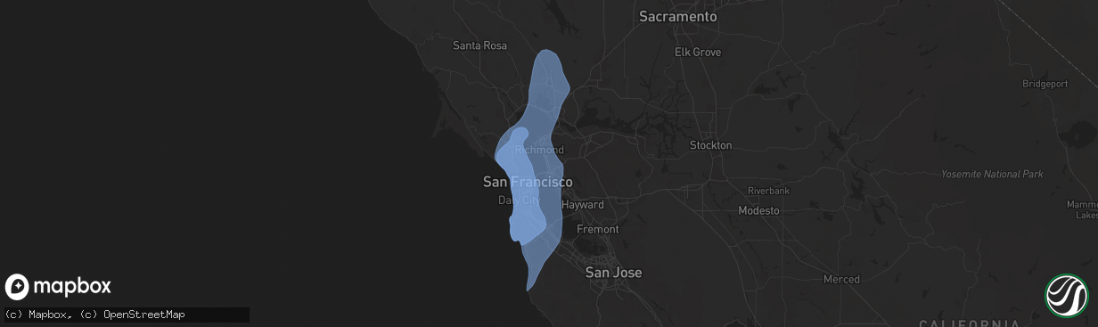 Hail map in Berkeley, CA on December 14, 2024