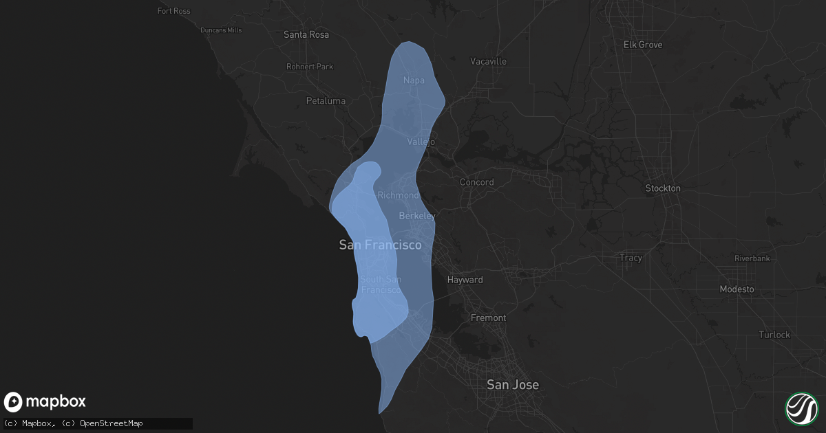 Hail map in Berkeley, CA on December 14, 2024
