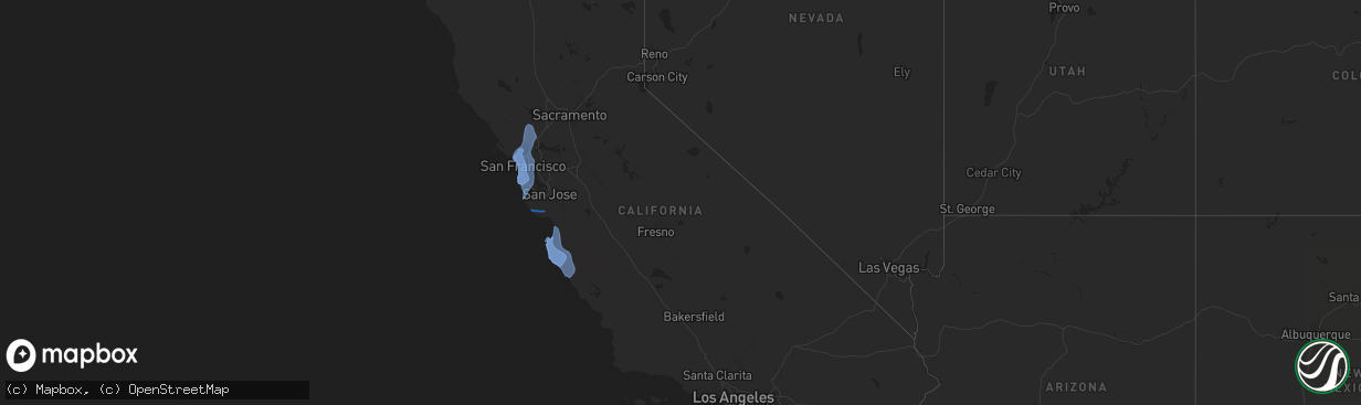 Hail map in California on December 14, 2024