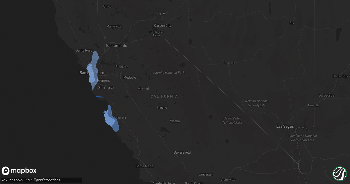Hail map in California on December 14, 2024