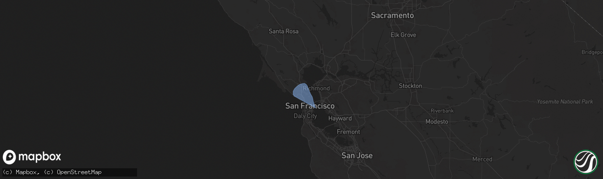 Hail map in Corte Madera, CA on December 14, 2024