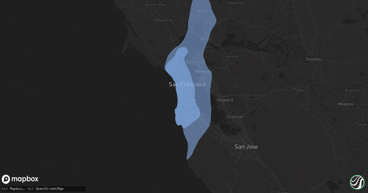 Hail map in Daly City, CA on December 14, 2024