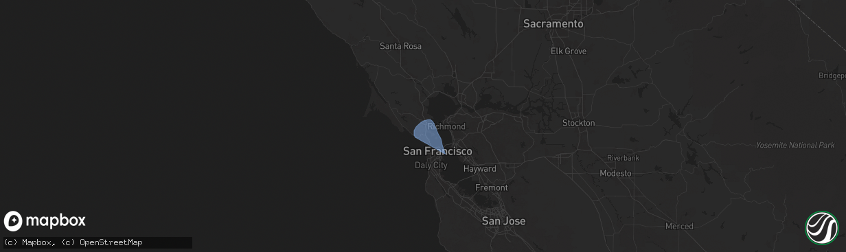 Hail map in Larkspur, CA on December 14, 2024