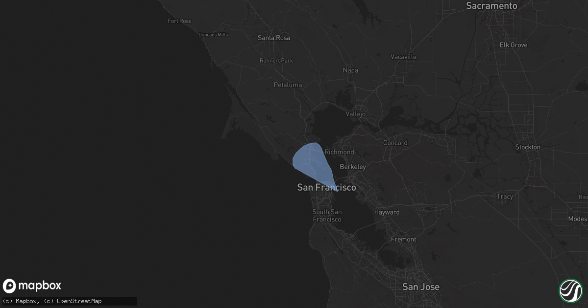 Hail map in Mill Valley, CA on December 14, 2024